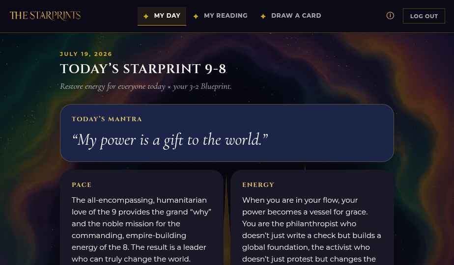 The Companion My Day screen showing today's Starprint, mantra, pace and energy