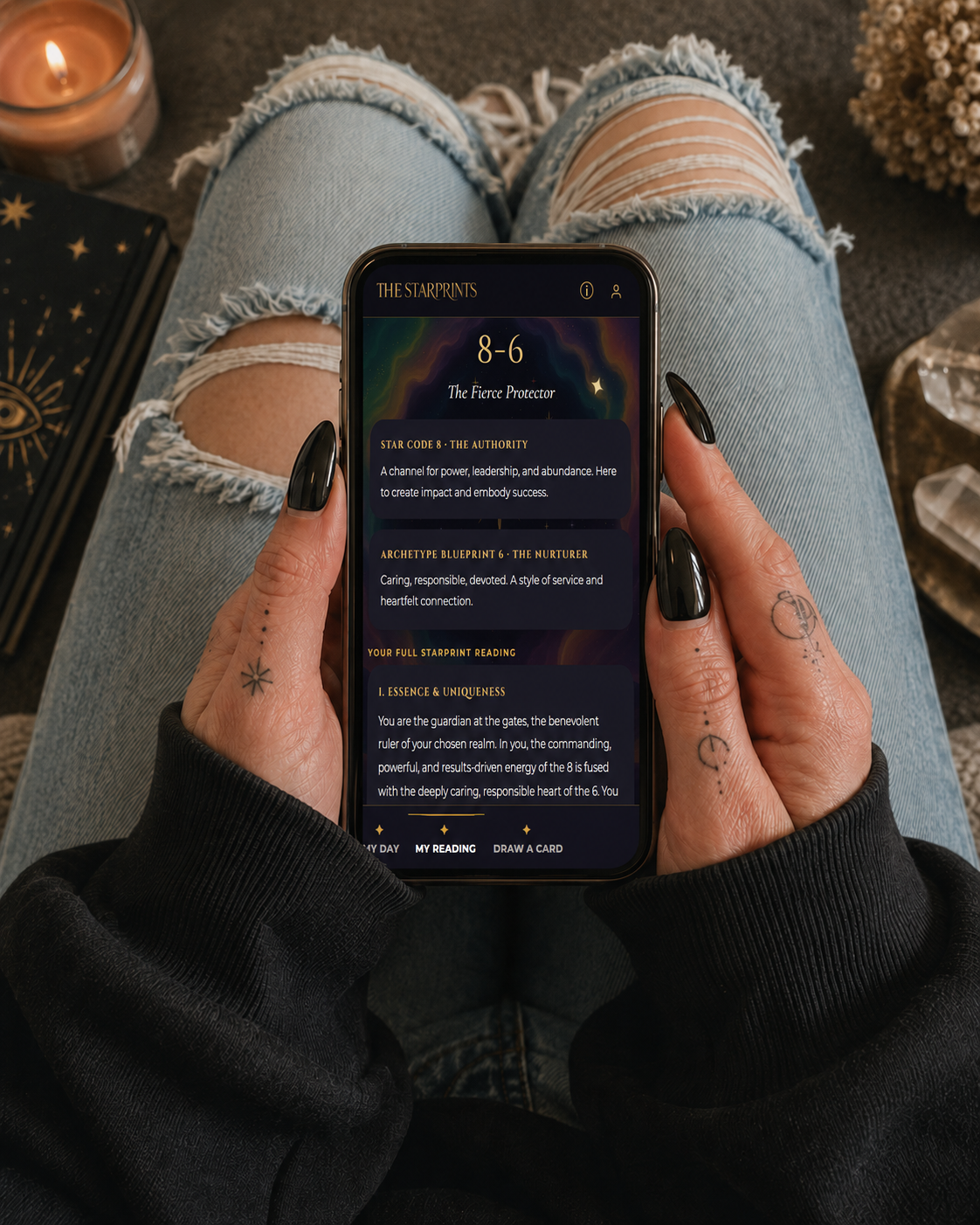 The Starprints Companion open on a phone, showing a full reading